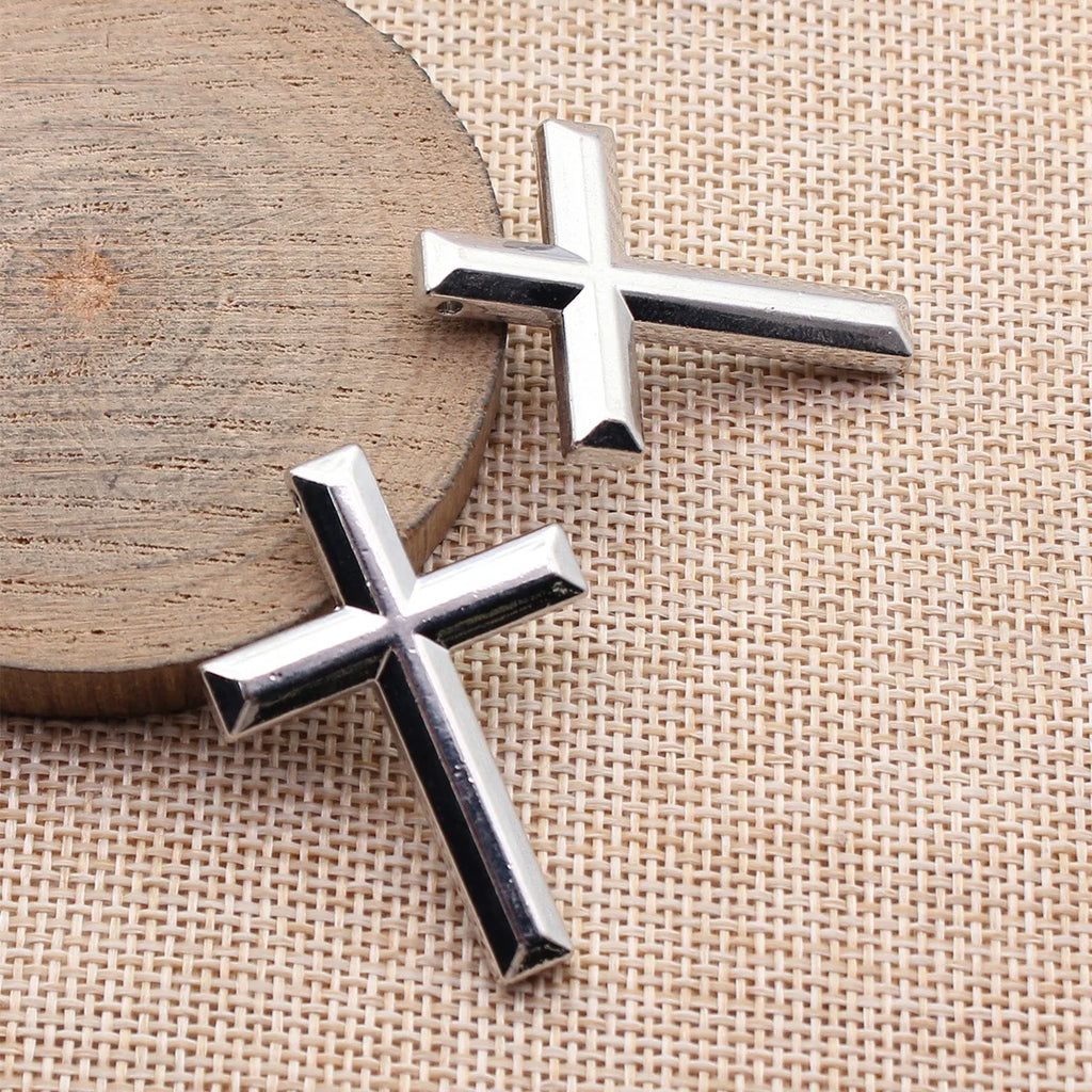 41x29mm 11.4g Silver Tone Zinc Alloy Beveled Edge Cross Charm Pendant for DIY Necklace Jewelry
