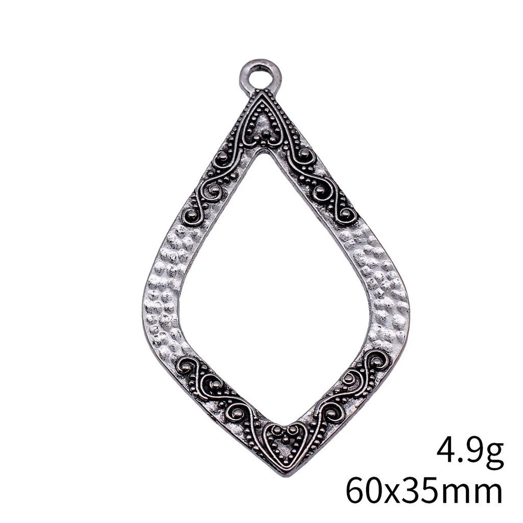 60x35mm 4.9g Multicolor Zinc Alloy Openwork Marquise Hammered Hollow Earring Charms for DIY Earrings