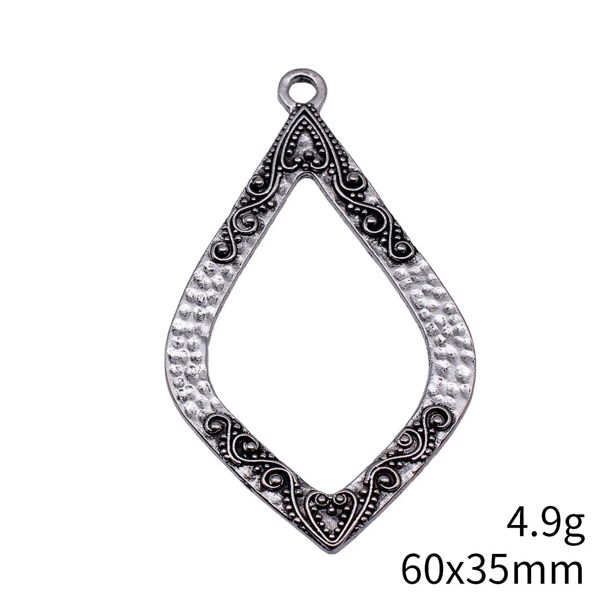 60x35mm 4.9g Multicolor Zinc Alloy Openwork Marquise Hammered Hollow Earring Charms for DIY Earrings