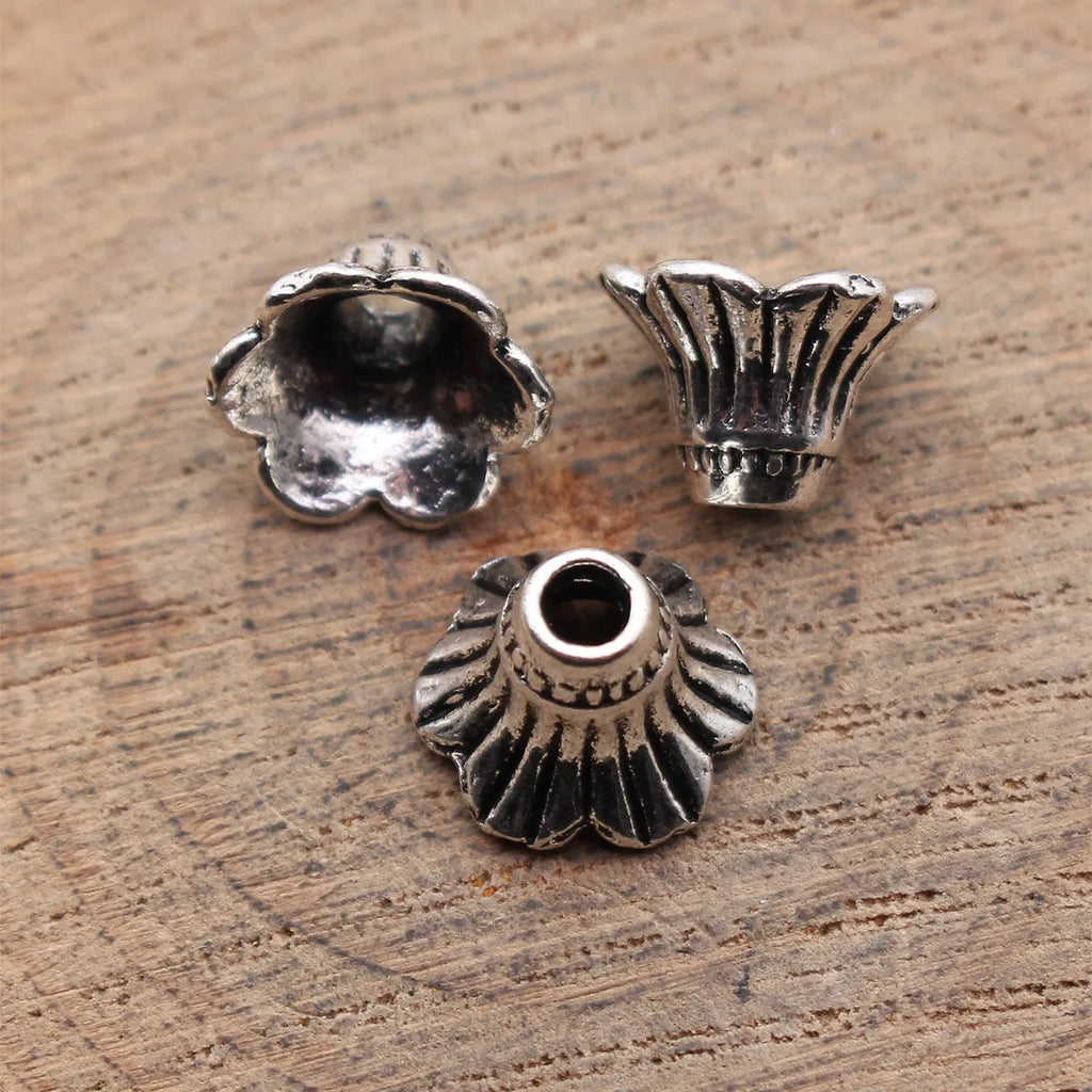 12x11x8mm 1.1g Antique Silver Zinc Alloy Trumpet Flower Bead Cap Flower Spacer Findings for DIY Jewelry