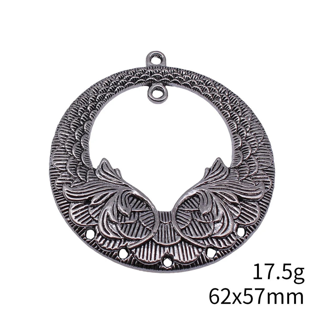 62x57mm 17.5g Multicolor Zinc Alloy Patterned Round Ring Connector Charm for DIY Necklace Jewelry