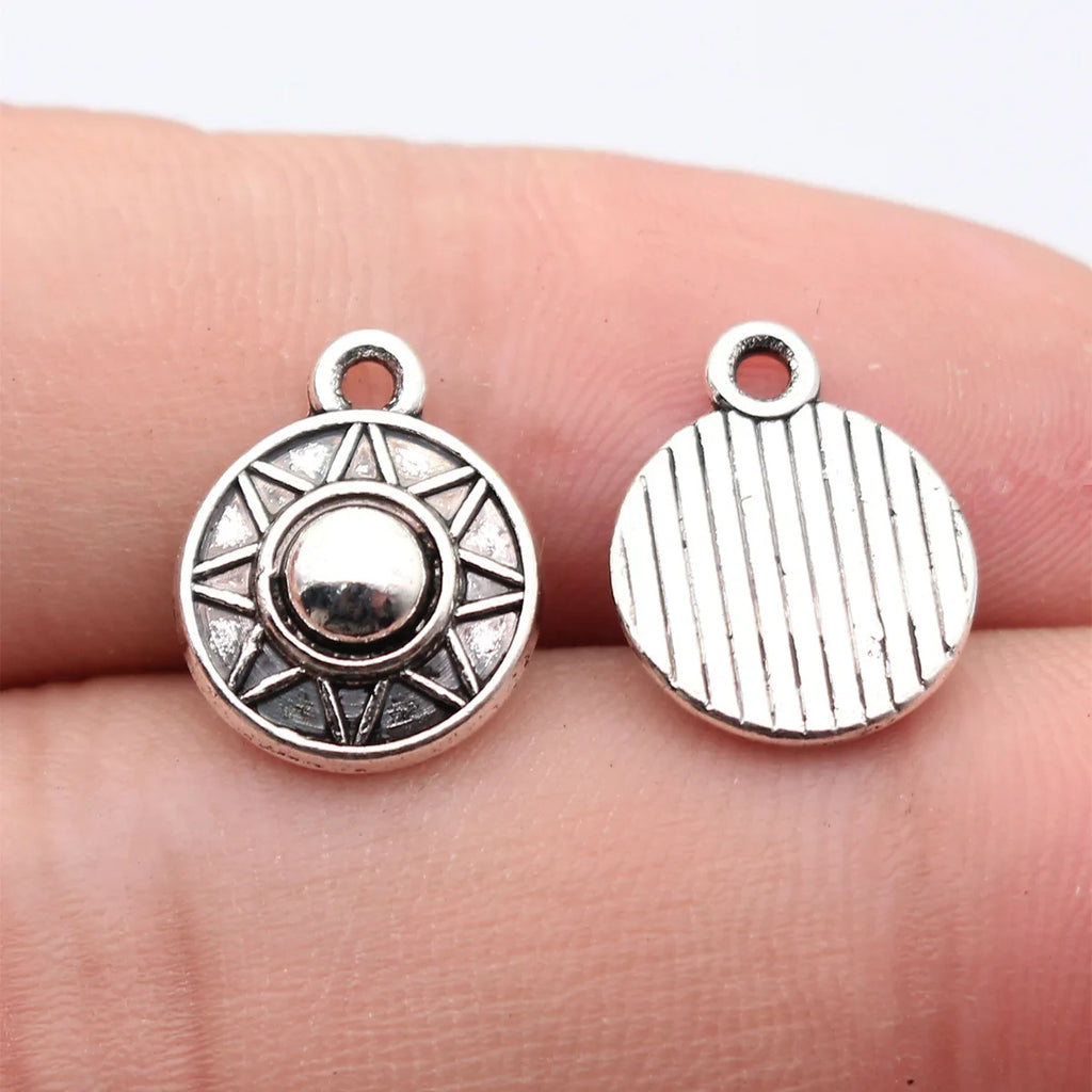 15x12x7.7mm 1.4g Multicolor Zinc Alloy Engraved Round Charm Pendant for DIY Necklace Bracelet Jewelry