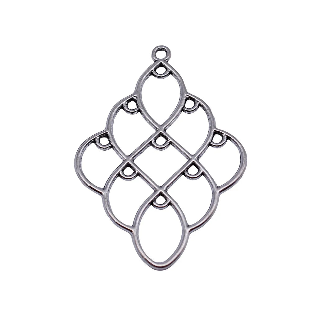 51x36mm 2.8g Antique Silver Zinc Alloy Geometric Hollow Diamond Connector Charm for DIY Earrings