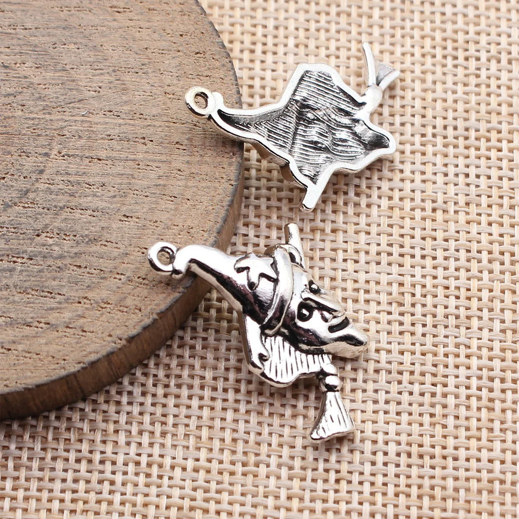 29x25mm 2.5g Antique Silver Zinc Alloy Halloween Broom Wizard Charm Pendant for DIY Jewelry Making