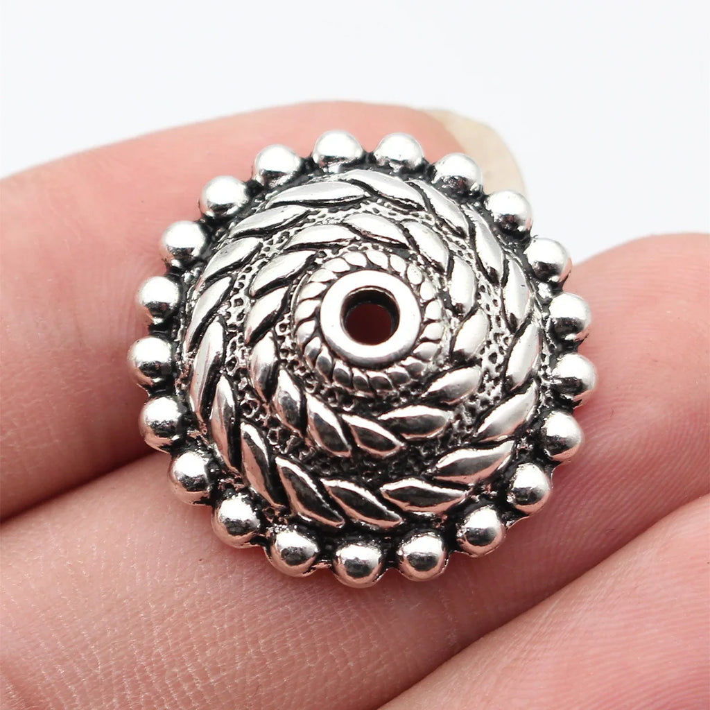 27x27x9mm 5.4g Antique Silver Zinc Alloy Rope Texture Round Bead Caps for DIY Beaded Jewelry Making