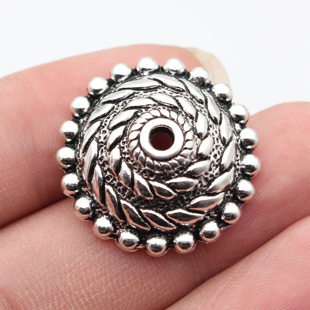 27x27x9mm 5.4g Antique Silver Zinc Alloy Rope Texture Round Bead Caps for DIY Beaded Jewelry Making