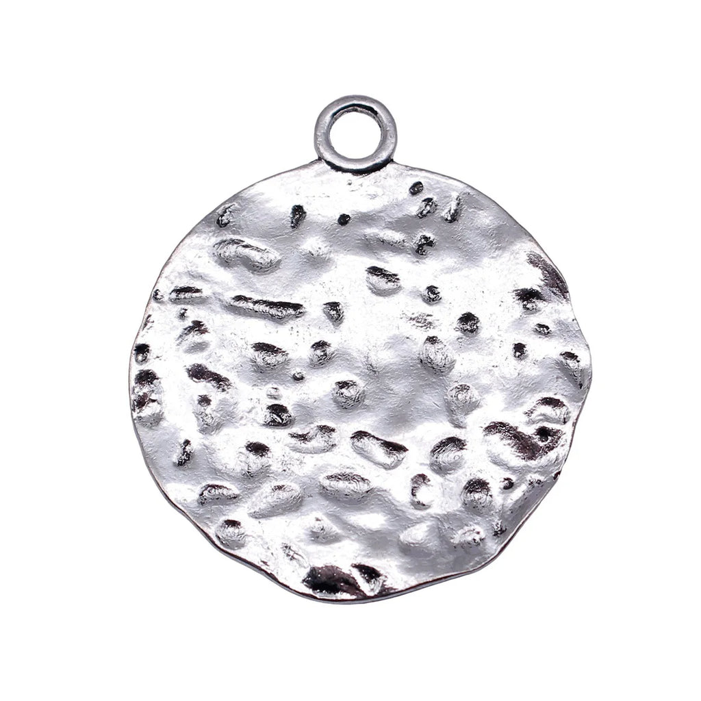 46x40mm 8.4g Antique Silver Zinc Alloy Hammered Wavy Round Disc Charm Pendant for DIY Jewelry Making