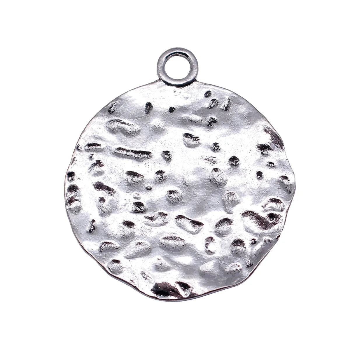 46x40mm 8.4g Antique Silver Zinc Alloy Hammered Wavy Round Disc Charm Pendant for DIY Jewelry Making