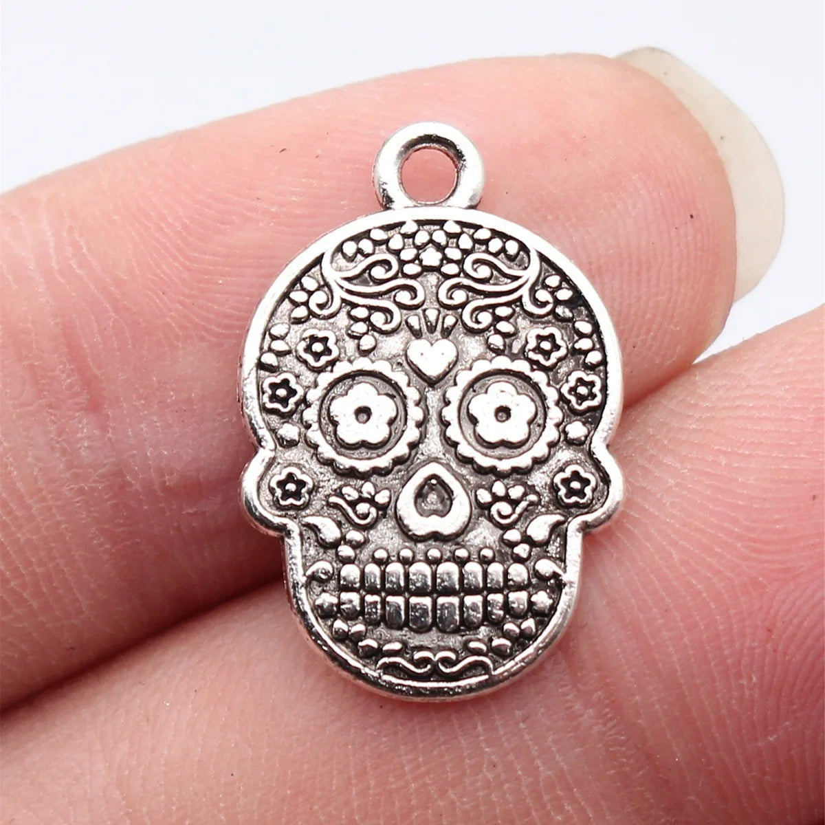 22x15mm 1.8g Zinc Alloy Floral Skull Flower Charm Pendant for DIY Bracelet Necklace Jewelry Making