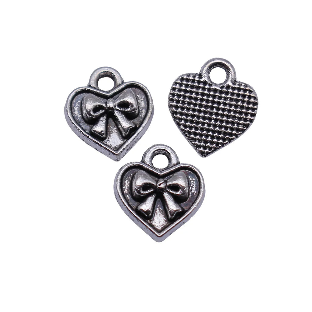 10x9.4mm 0.57g Antique Silver Zinc Alloy Bow Heart Butterfly Charm Pendant for DIY Bracelet Necklace Making