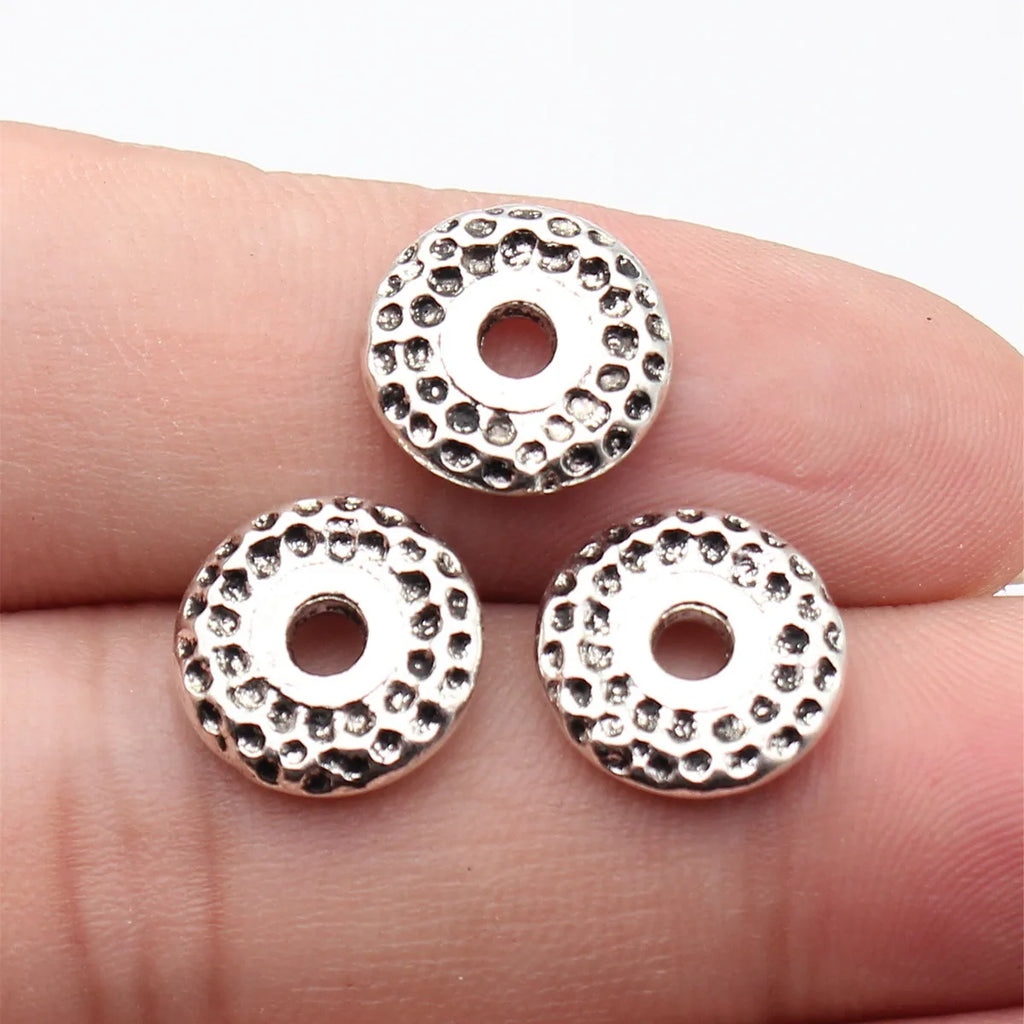 13x13x2.7mm 1.7g Antique Silver Zinc Alloy Pitted Round Spacer Beads Loose Metal Beads for DIY Bracelet Making