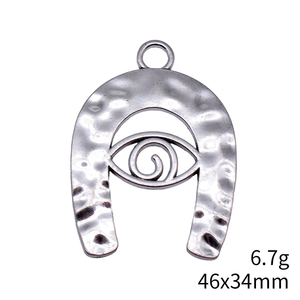 46x34mm 6.7g Antique Silver Zinc Alloy Hollow Eye Hammered Horseshoe Charm Pendant for DIY Jewelry