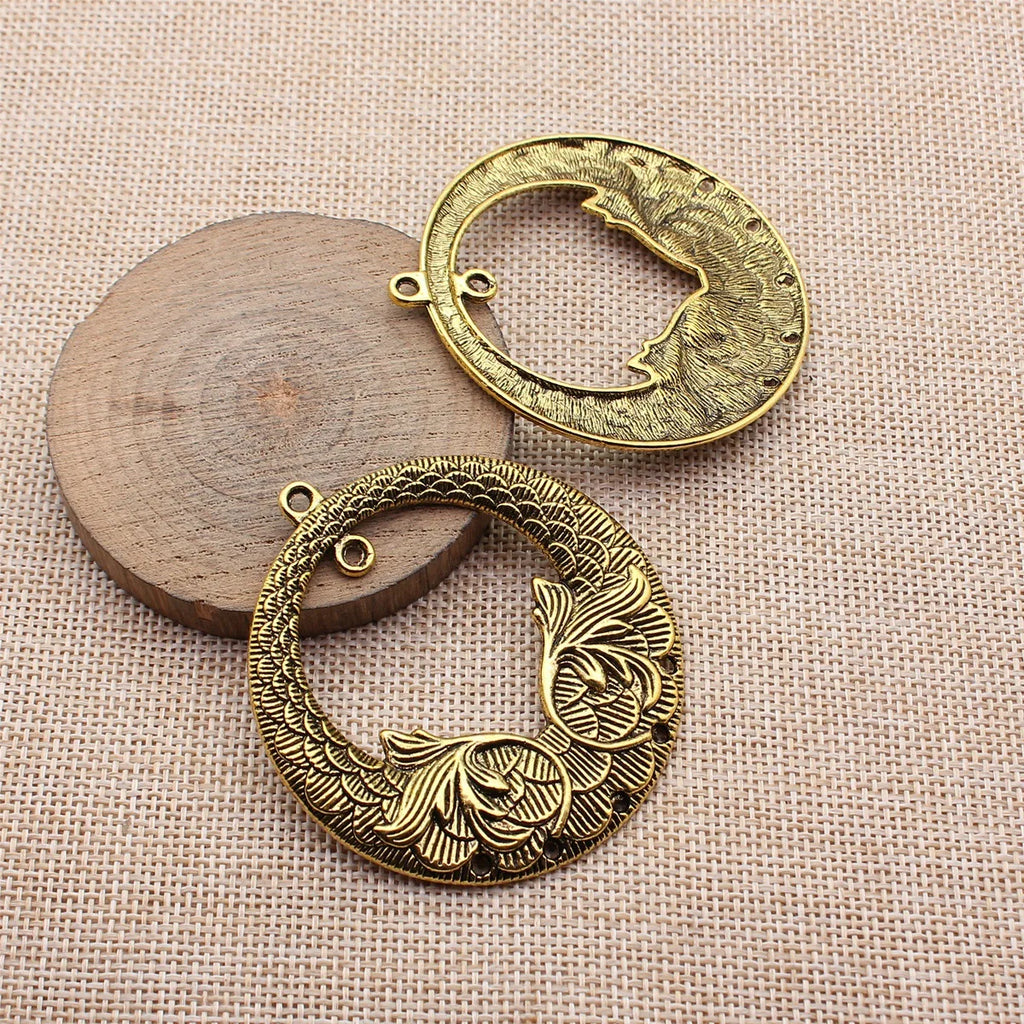 62x57mm 17.5g Multicolor Zinc Alloy Patterned Round Ring Connector Charm for DIY Necklace Jewelry