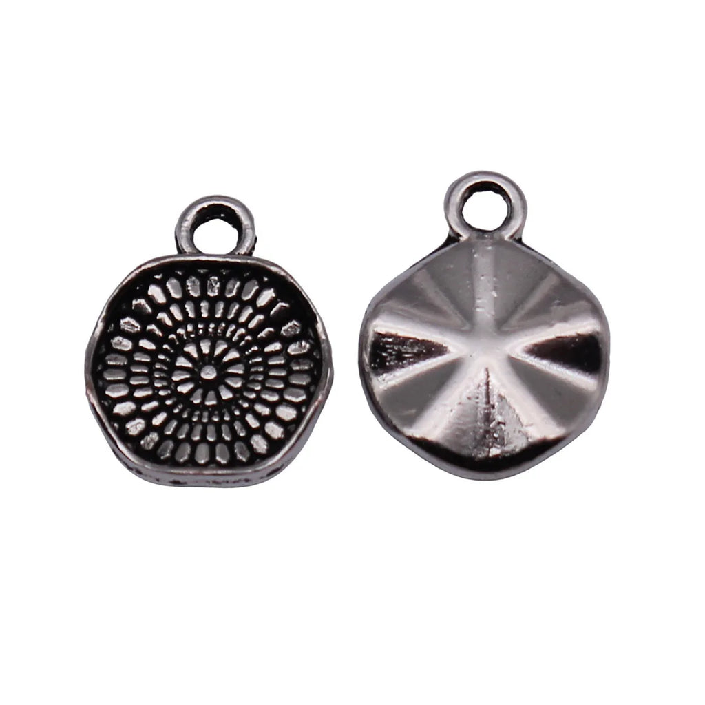 12x10mm 0.58g Antique Silver Zinc Alloy Irregular Patterned Round Disc Charm Pendant for Jewelry Making