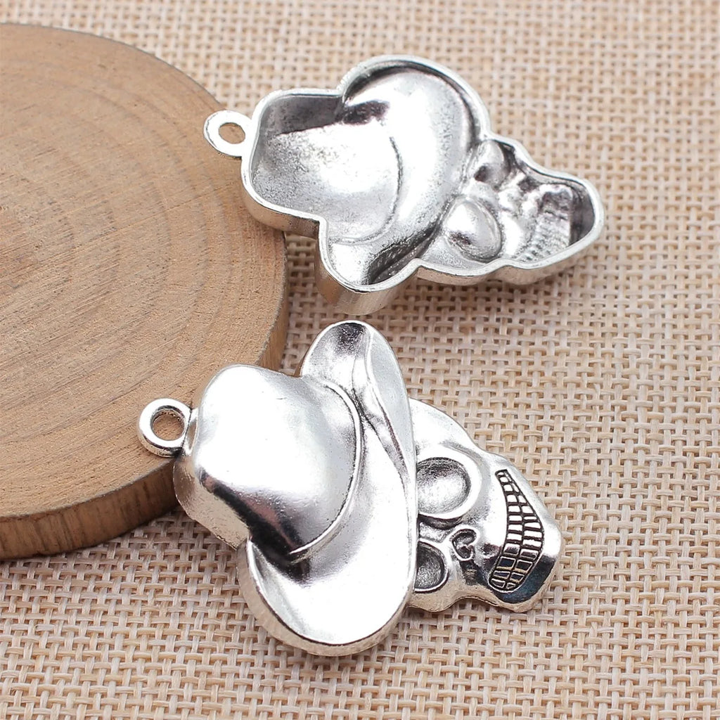 44x35mm 8.6g Multicolor Zinc Alloy Hat Skull Head Charm Pendant for DIY Necklace Jewelry Making