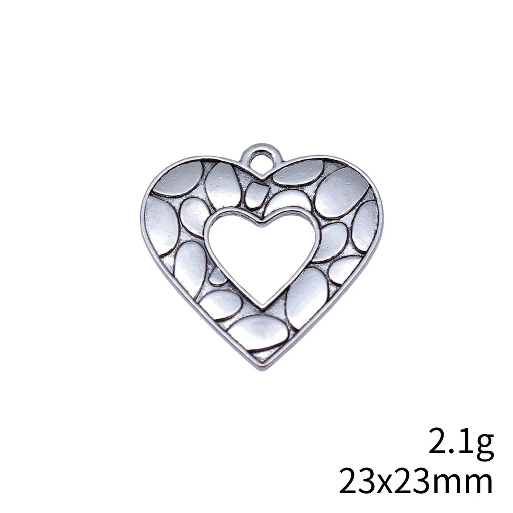23x23mm 2.1g Antique Silver Zinc Alloy Heart Charm Pendant with Double Sided Pattern for DIY Jewelry