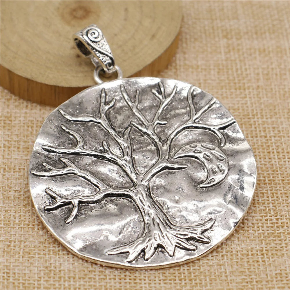 85x65mm 19.4g Antique Silver Zinc Alloy Moon and Tree Night Scene Charm Pendant for DIY Jewelry Making