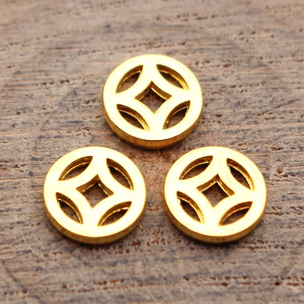 9.1x9.1x1.6mm 0.5g Bright Gold Tone Zinc Alloy Chinese Coin Symbol Charm Pendant for DIY Jewelry Making