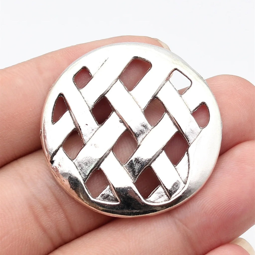 39x39mm 7.1g Antique Silver Zinc Alloy Round Hollow Woven Mesh Charm Pendant for DIY Necklace