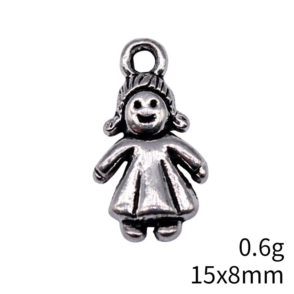 15x8mm 0.6g Antique Silver Zinc Alloy Little Girl Charm Pendant for Necklace Bracelet Making