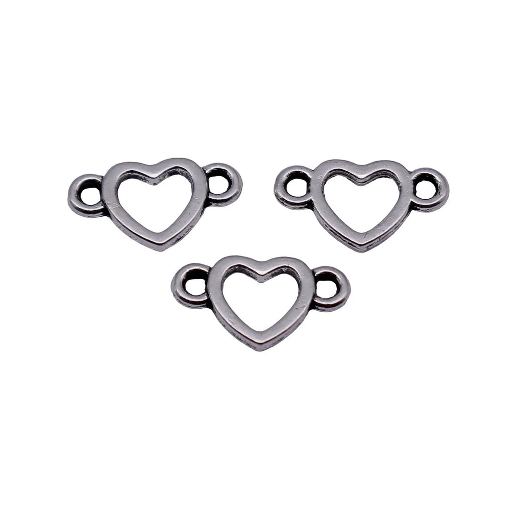 13x7.6mm 0.27g Antique Silver Zinc Alloy Openwork Heart Hollow Connector Charm for DIY Jewelry Making