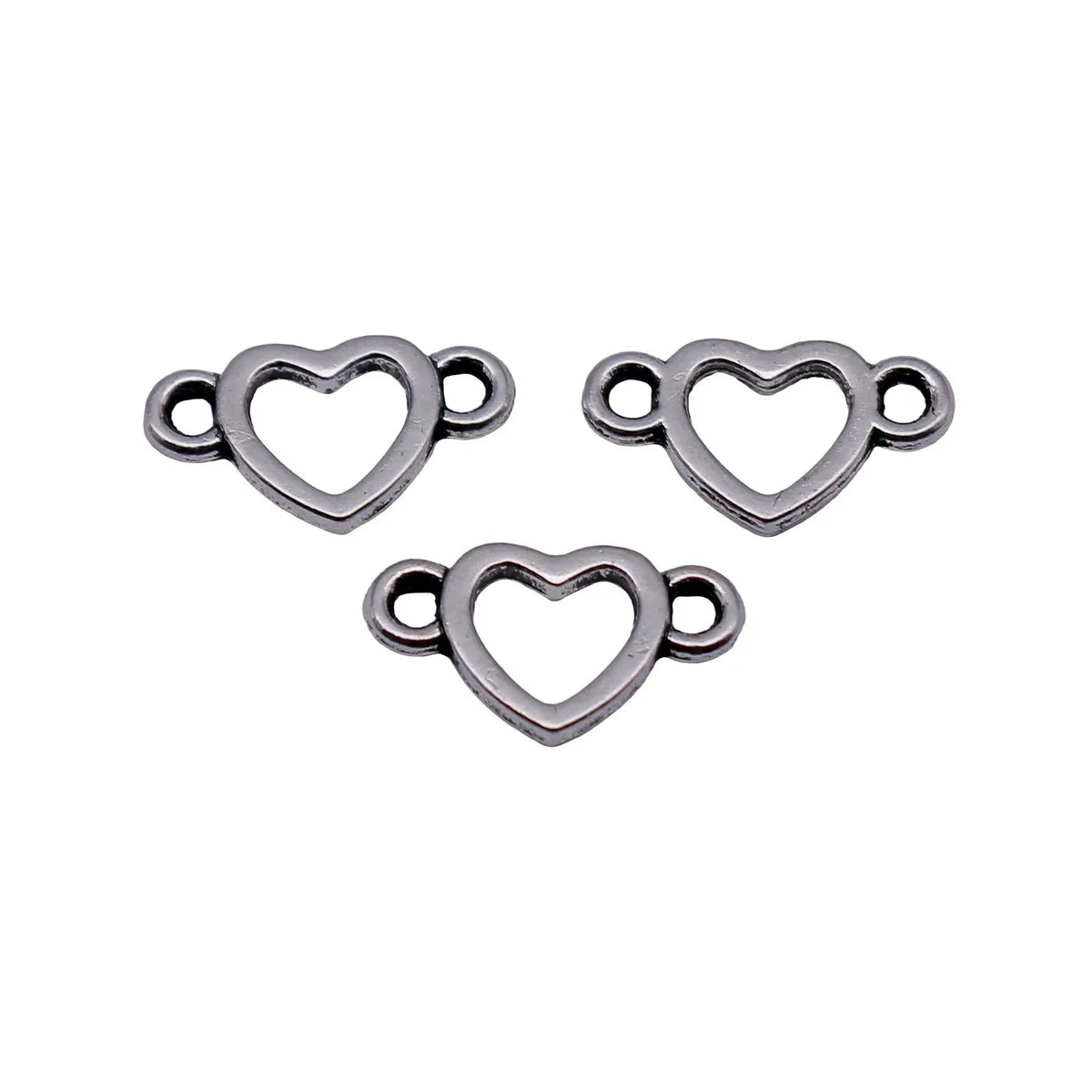 13x7.6mm 0.27g Antique Silver Zinc Alloy Openwork Heart Hollow Connector Charm for DIY Jewelry Making