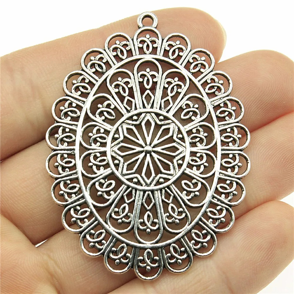 59x43mm 10.6g Antique Silver Zinc Alloy Mandala Pattern Charm Pendant for DIY Necklace Jewelry