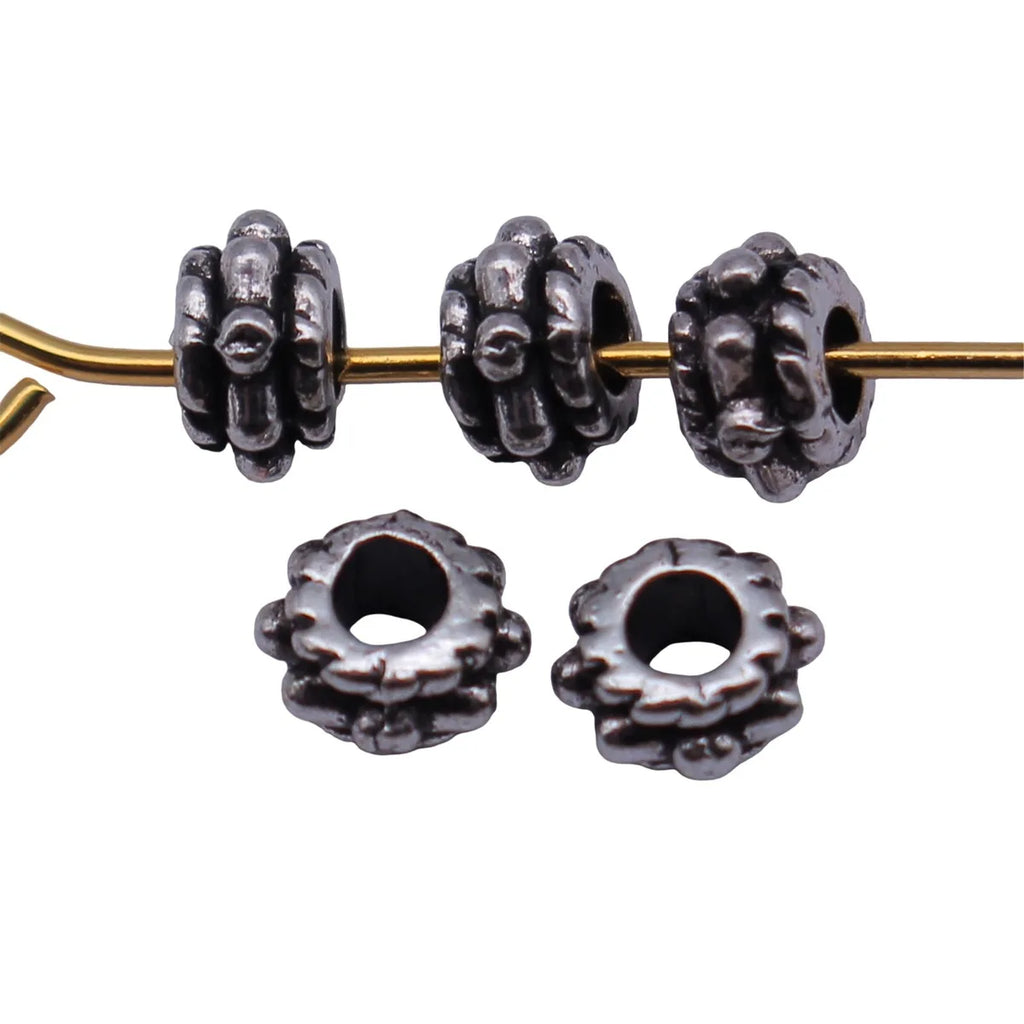 5x5x3.1mm 0.18g Antique Silver Zinc Alloy Raised Dot Round Loose Metal Beads for DIY Bracelet Making