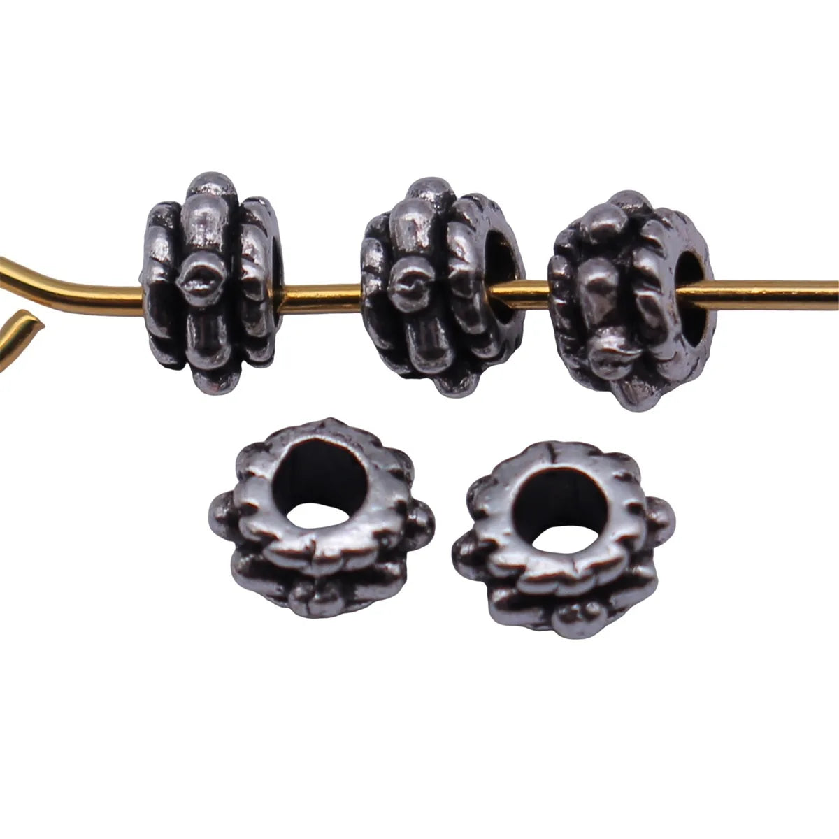 5x5x3.1mm 0.18g Antique Silver Zinc Alloy Raised Dot Round Loose Metal Beads for DIY Bracelet Making