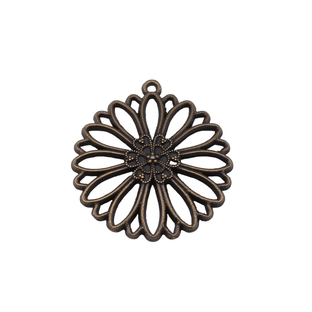 38x35mm 4g Antique Bronze Zinc Alloy Flower Filigree Charm Pendant for DIY Necklace Jewelry Making