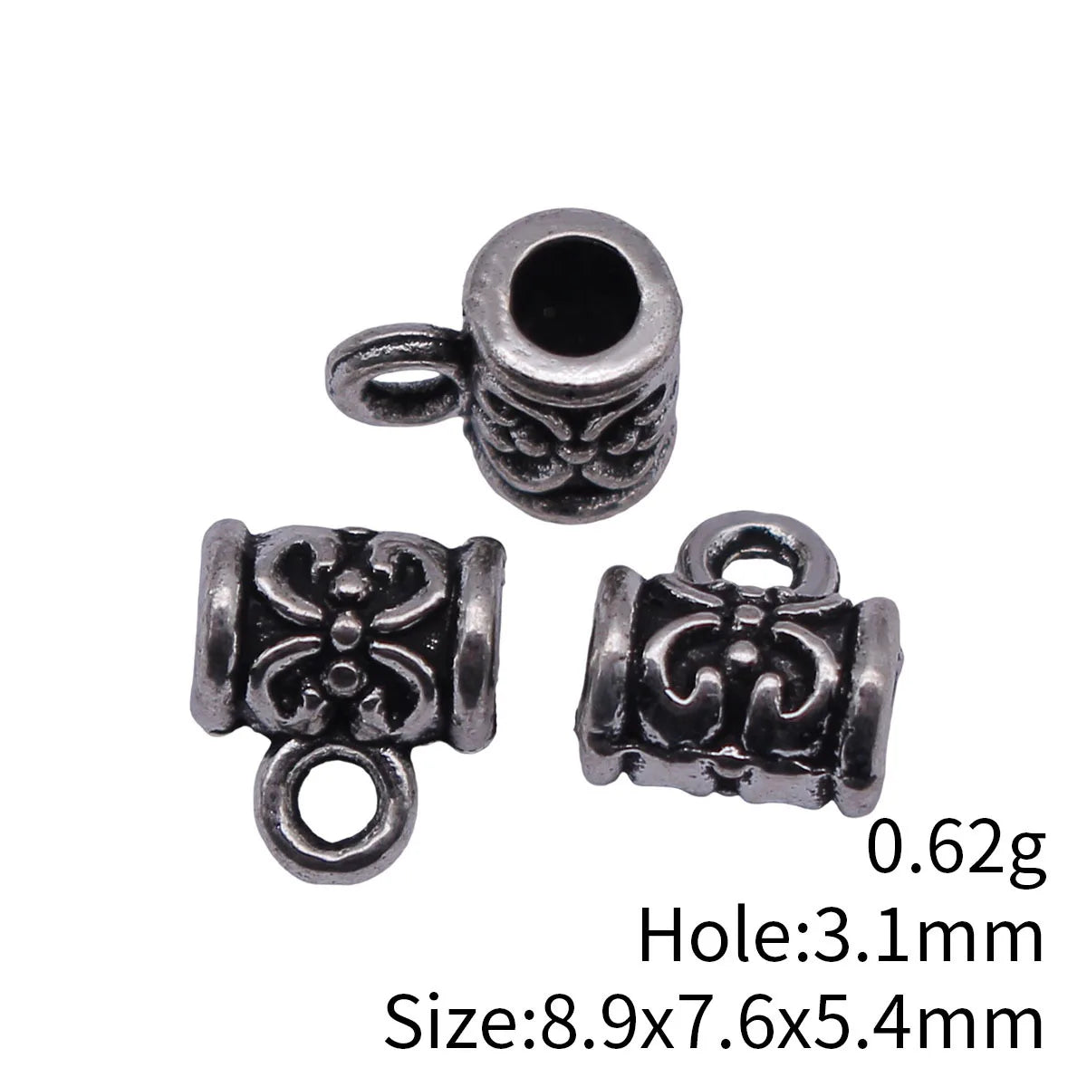 8.9x7.6x5.4mm 0.62g Antique Silver Zinc Alloy Carved Three-Hole Pendant Bail for DIY Jewelry Making
