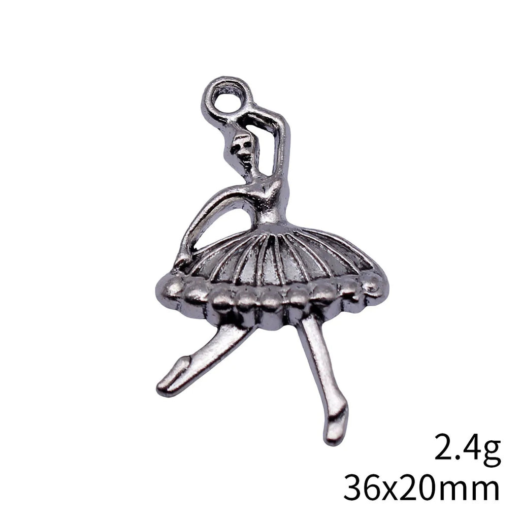 36x20mm 2.4g Antique Silver Zinc Alloy Ballet Dancer Charm Pendant for DIY Necklace Bracelet