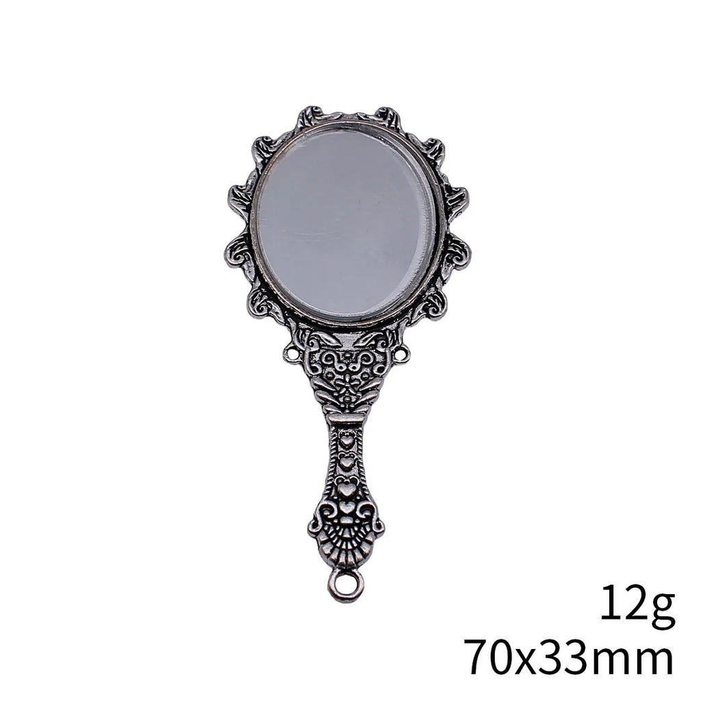 70x33mm 12g Multicolor Zinc Alloy Mini Handheld Makeup Mirror Charm Pendant for DIY Jewelry Making