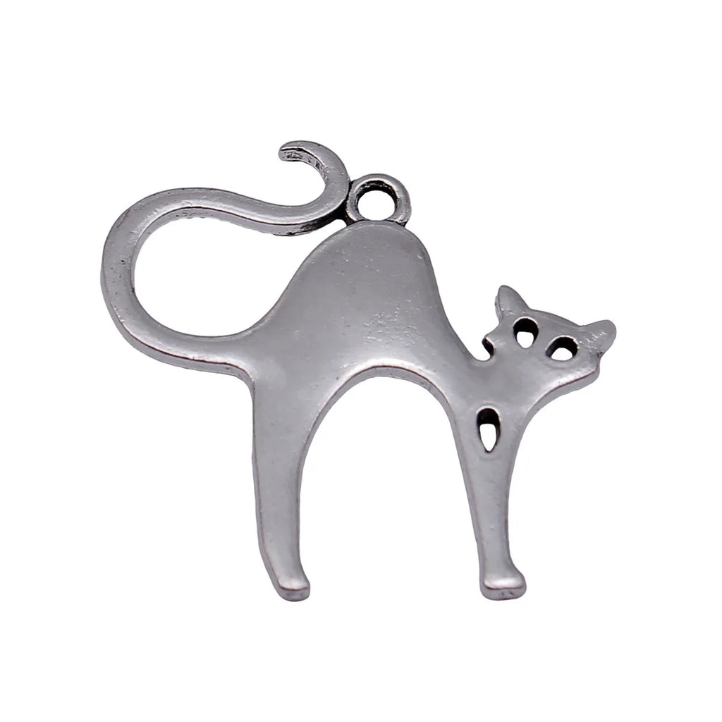28x27mm 2g Antique Silver Zinc Alloy Cat Charm Pendant for DIY Bracelet Necklace Jewelry Making