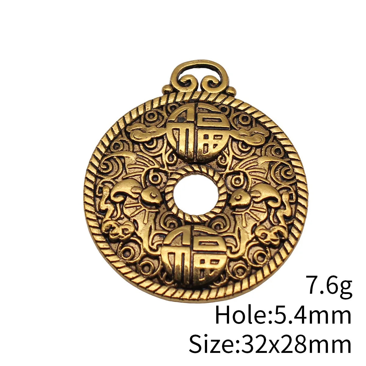 32x28mm 7.6g Antique Gold Zinc Alloy Five Blessings Peace Buckle Charm Pendant for DIY Jewelry Making