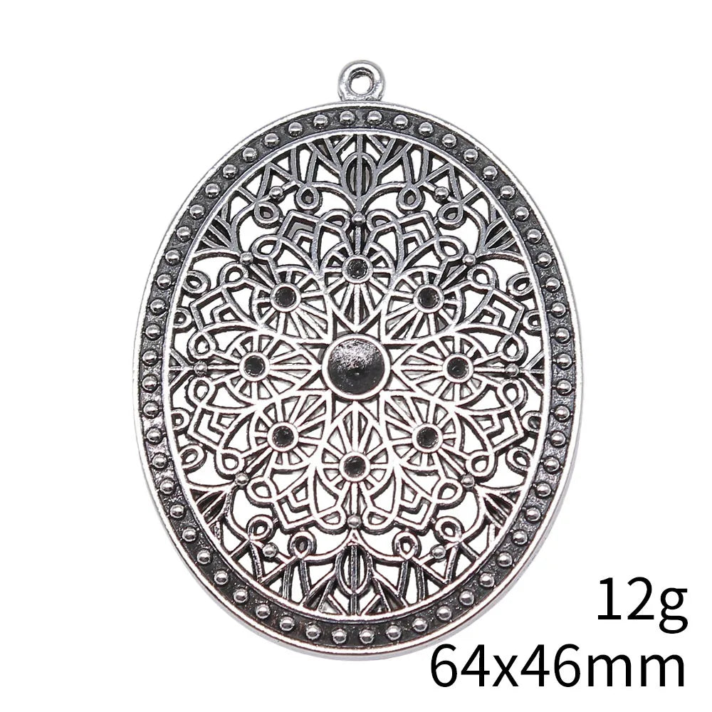 64x46mm 12g Antique Silver Zinc Alloy Carved Hollow Oval Round Charm Pendant for DIY Necklace Jewelry Making