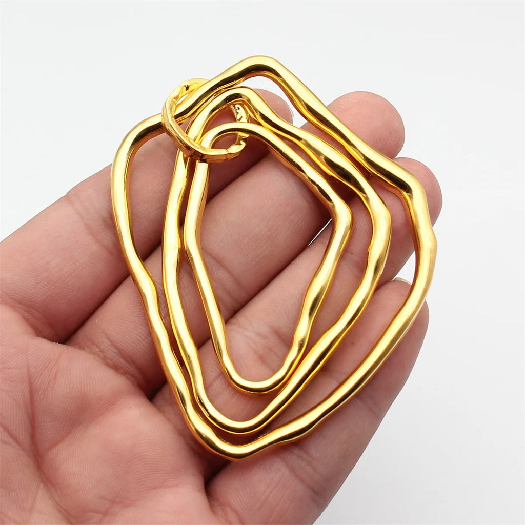 85x63mm 18.7g Bright Gold Zinc Alloy Three Layer Irregular Ring Charm Pendant for DIY Necklace Making