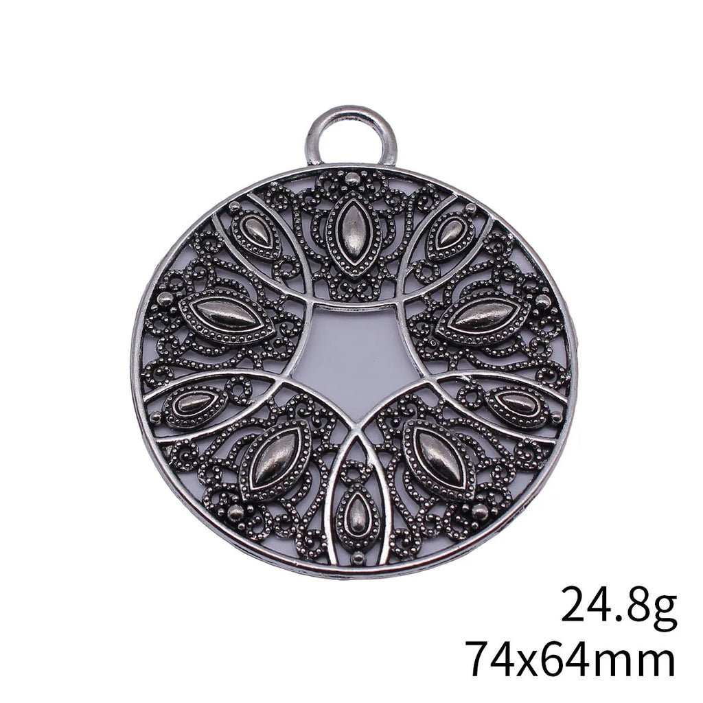 74x64mm 24.8g Antique Silver Zinc Alloy Openwork Floral Round Hollow Charm Pendant for DIY Necklace Jewelry