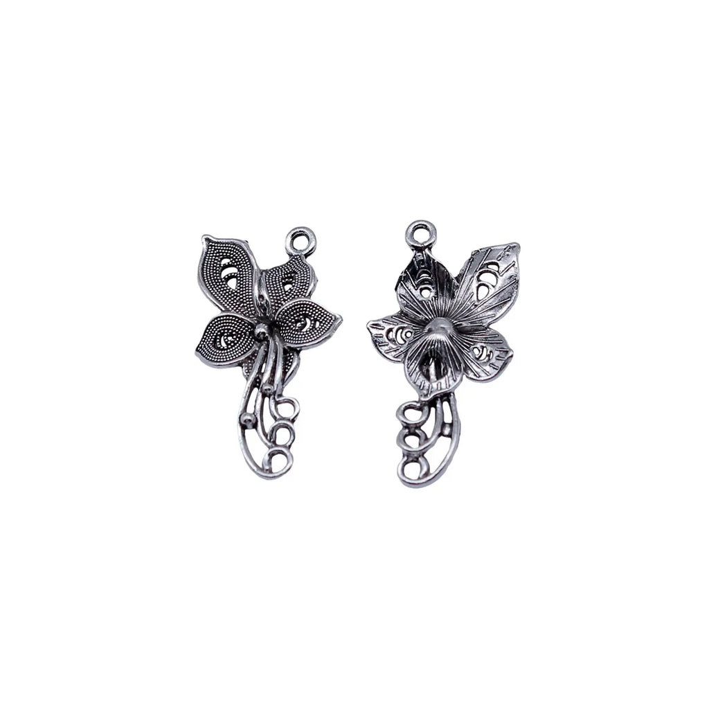 27x14mm 1.1g Antique Silver Zinc Alloy Chinese Style Flower Charm Pendant for DIY Jewelry Making