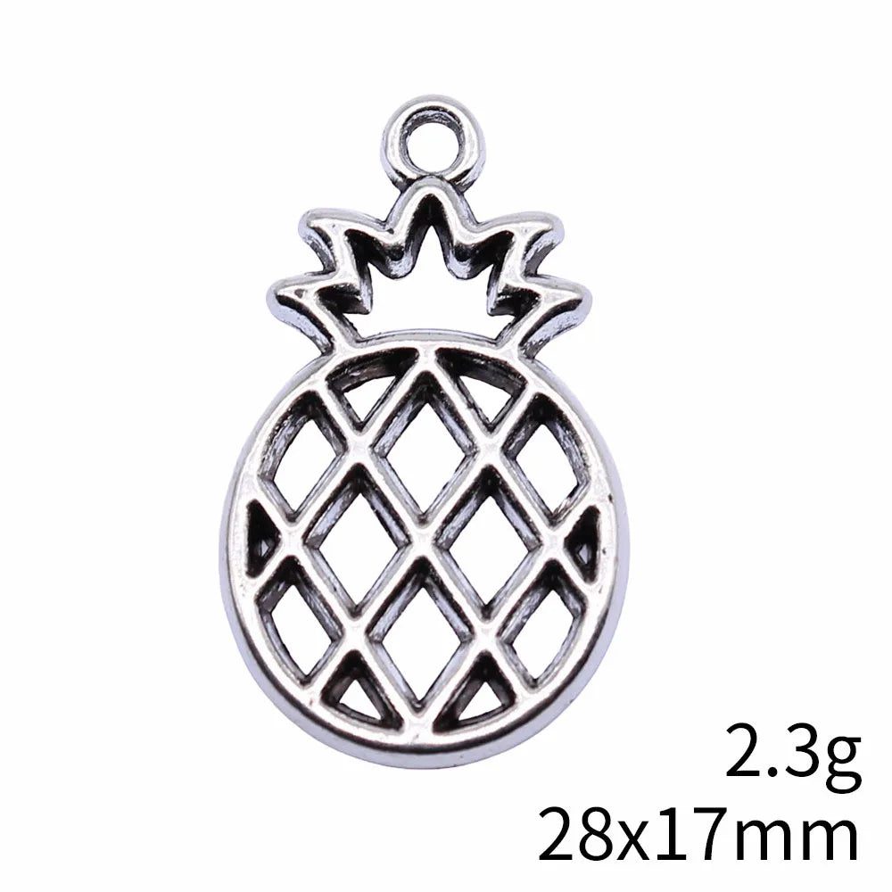 28x17mm 2.3g Antique Silver Zinc Alloy Pineapple Frame Charm Pendant for DIY Necklace Jewelry Making