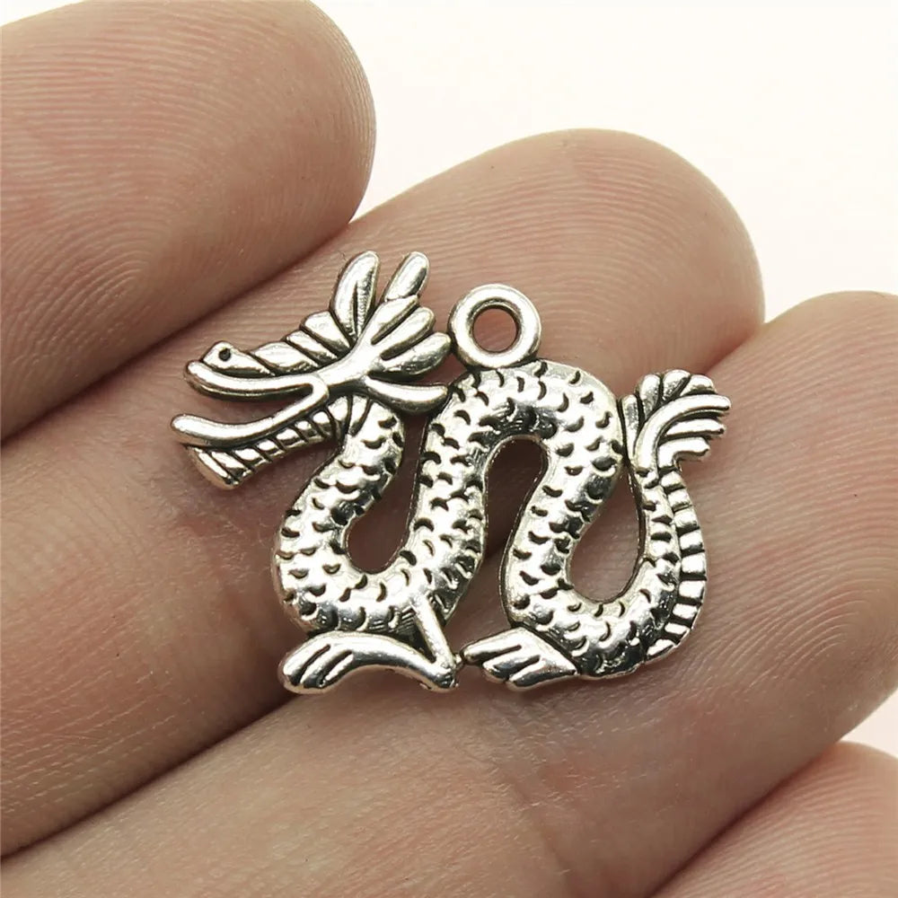 18x23mm 2.4g Antique Silver Zinc Alloy Chinese Dragon Charm Pendant for DIY Jewelry Making