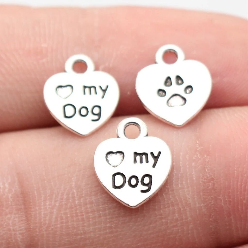 12x10mm 0.5g Antique Silver Zinc Alloy Heart Love My Dog Paw Charm Pendant for DIY Pet Jewelry Making