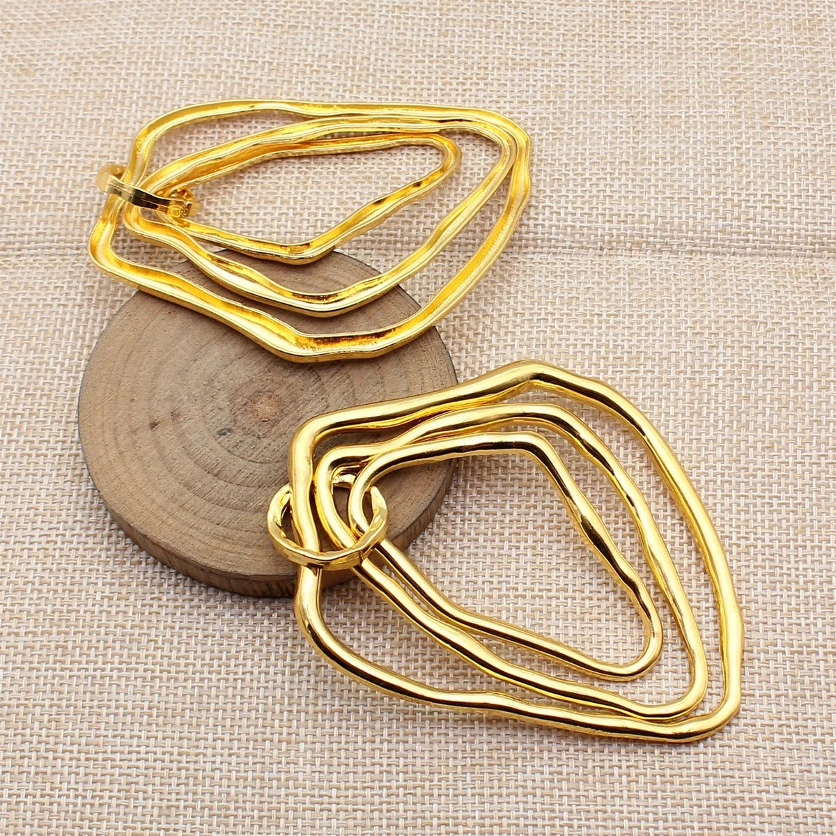 85x63mm 18.7g Bright Gold Zinc Alloy Three Layer Irregular Ring Charm Pendant for DIY Necklace Making