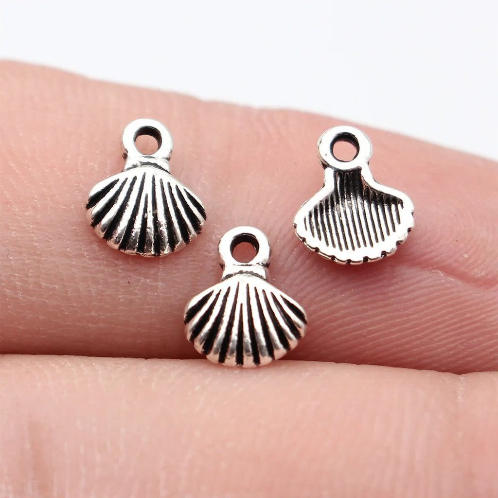 8.5x6.9mm 0.21g Antique Silver Zinc Alloy Shell Charm Pendant for DIY Necklace Bracelet Making