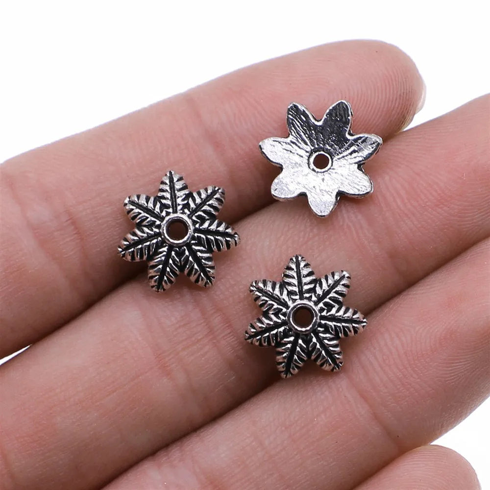14x14mm 1.1g Antique Silver Zinc Alloy Flower Bead Caps Jewelry Findings for Bead Bracelet Making
