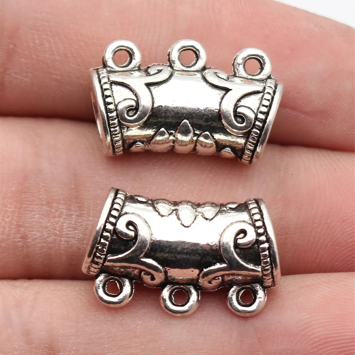 22x14x10mm 5.3g Antique Silver Zinc Alloy Vine Texture Three-Way Pendant Bail Connector for DIY Necklaces
