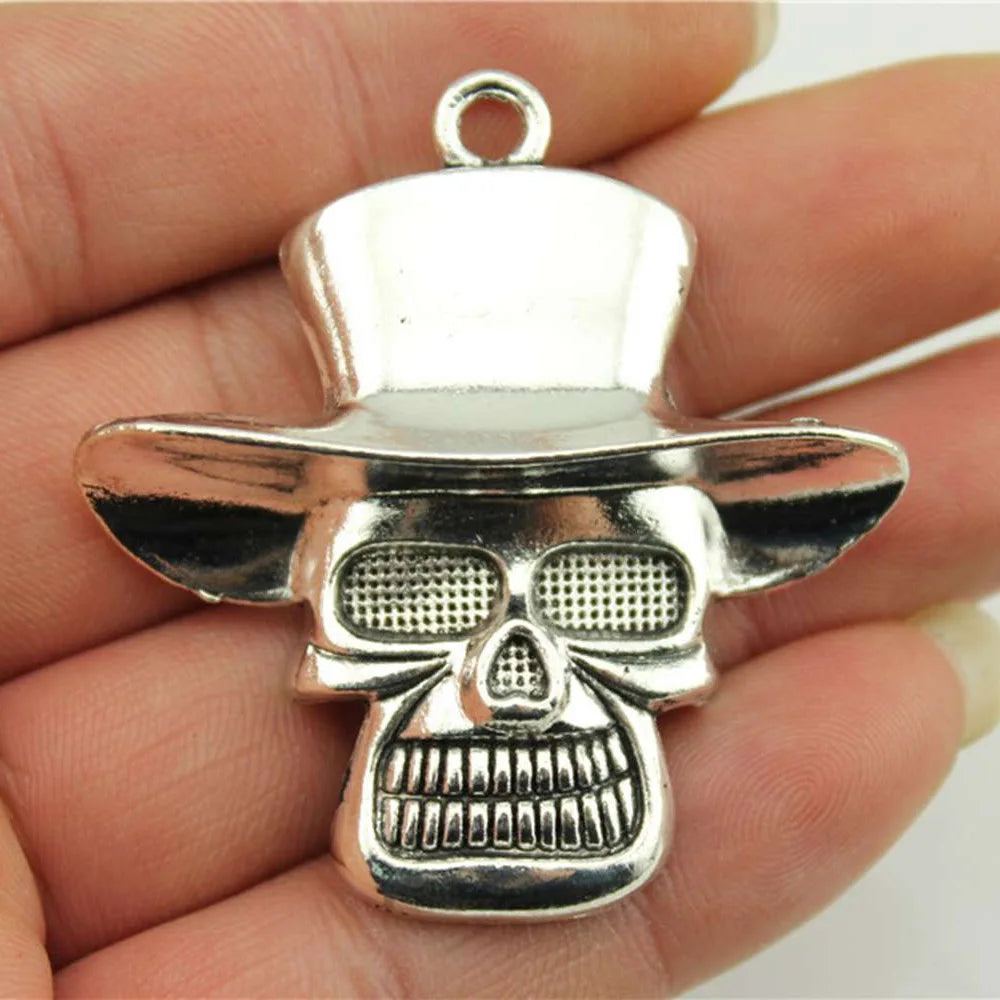 50x48mm 14.4g Multicolor Zinc Alloy Skull with Hat Charm Pendant for DIY Necklace Jewelry Making