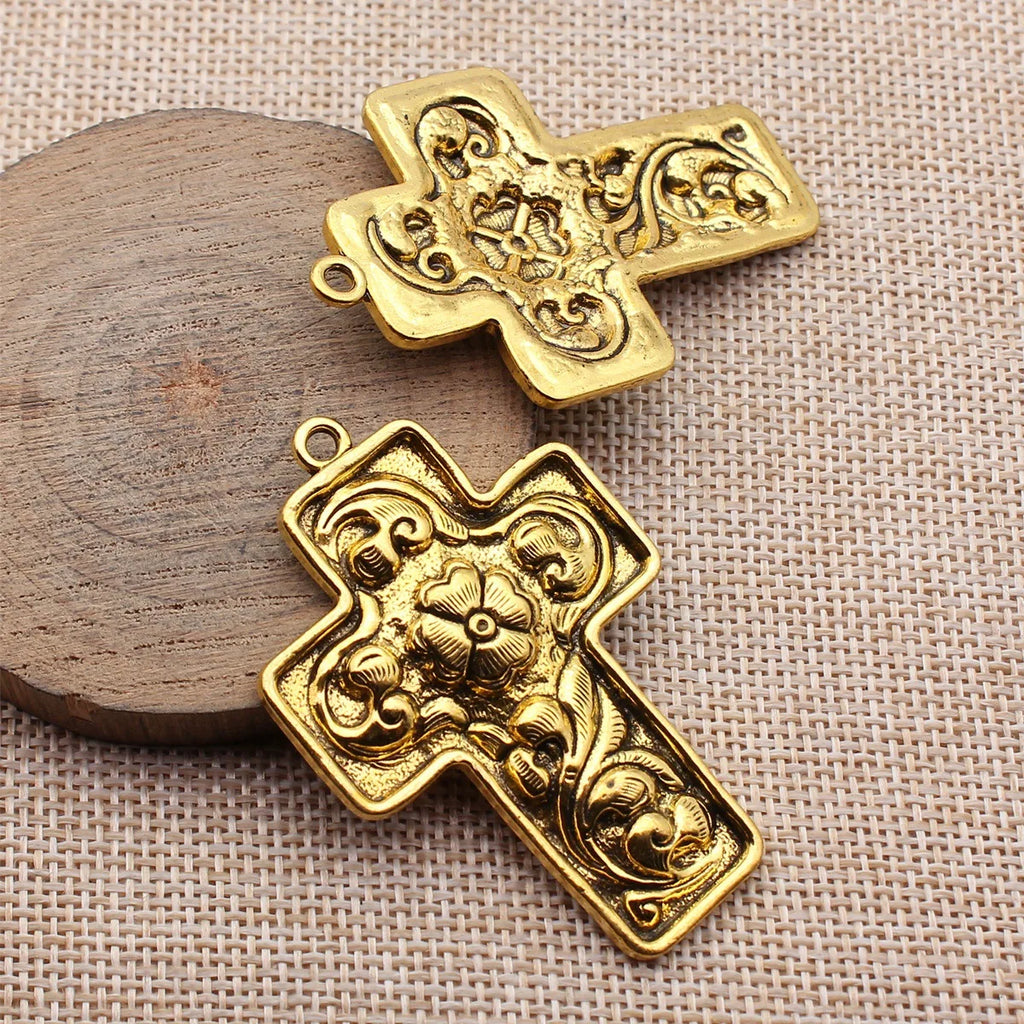 58x38mm 10g Multicolor Zinc Alloy Flower Cross Charm Pendant for DIY Necklace Jewelry Making