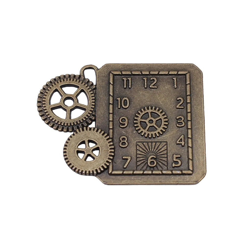 50x39mm 11.4g Antique Bronze Zinc Alloy Steampunk Gear Clock Charm Pendant for DIY Jewelry Making