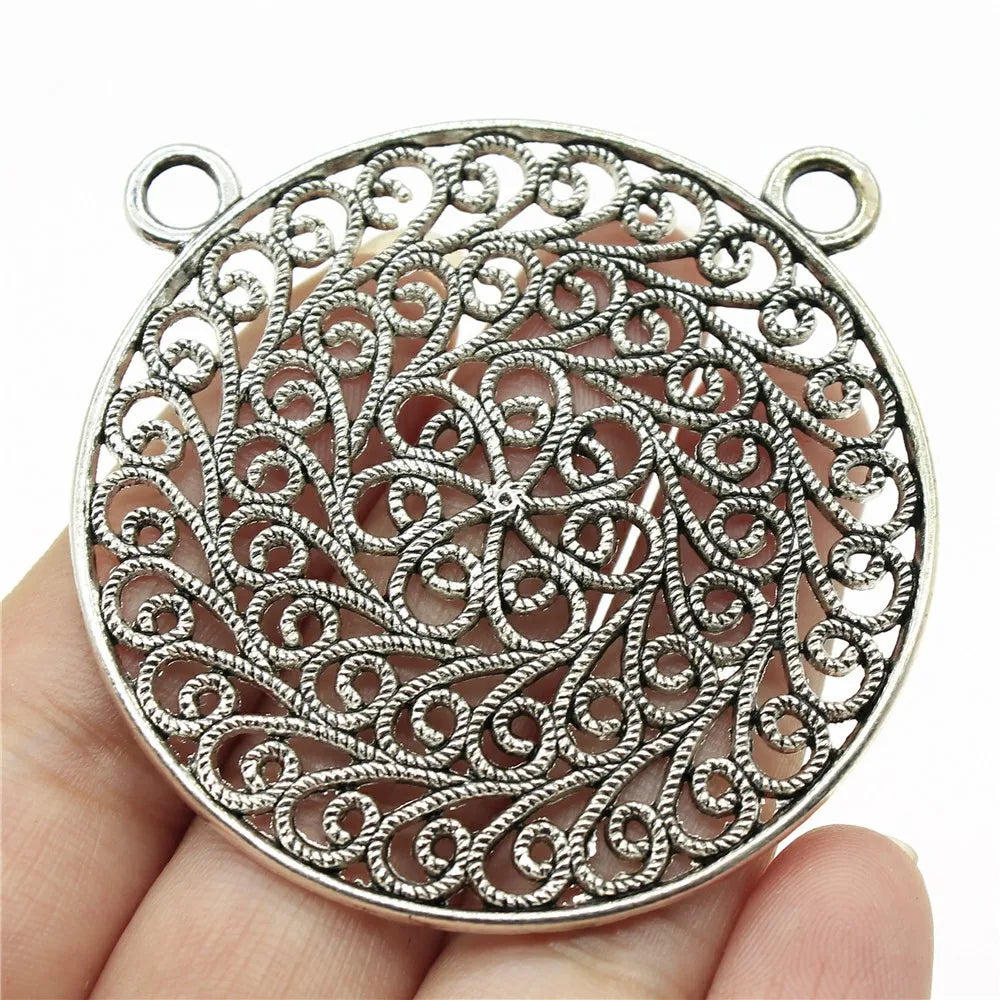 58x52mm 9.5g Antique Silver Zinc Alloy Mandala Pattern Charm Pendant for DIY Necklace Jewelry Making